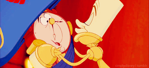 Lumiere and Cogsworth: Pucker up, Cogsy.